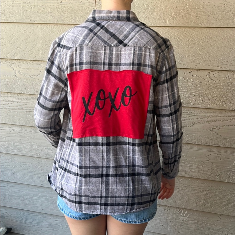 Plaid Button Down Shirt with Red Accent
